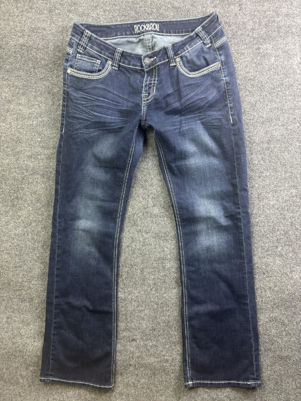 Rock And Roll Cowgirl Boot Jeans Womens 7 Blue Wash Low Rise Stretch